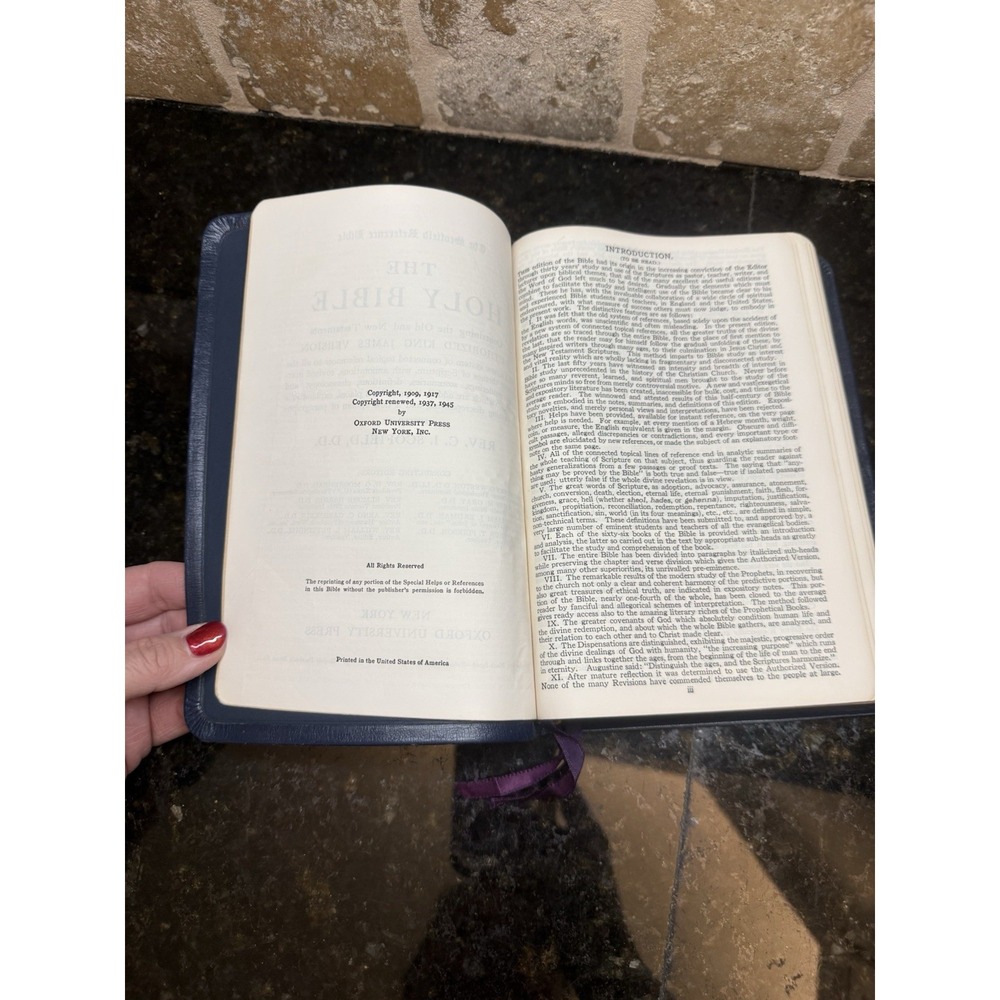 1971 Blue Genuine Morocco Leather Oxford Pre-Owned Scofield Reference KJV Bible - Picture 12 of 13